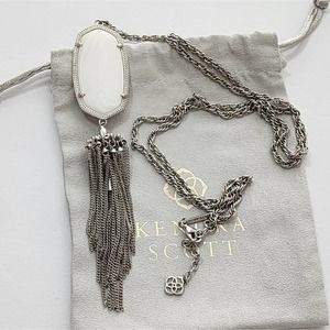 Kendra Scott Rayne White Pearl Shell Tassel Pendant‎ Necklace Silver Tone